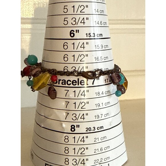 Copper Colored Beaded Charm Bracelet With Multicolor Beads Lobster Clasp Closure - Picture 3 of 5